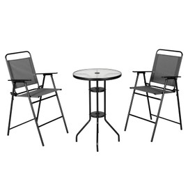 Abba Patio 3-Piece Outdoor Bistro Set with Tempered Glass Top - Patio Furniture for Deck, Garden, Lawn, Poolside & Cafe - All-Weather Table and Chairs Set, Dark Grey