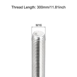 sourcing map Fully Threaded Rod M16 x 300mm 2mm Thread Pitch 304 Stainless Steel Right Hand Threaded Rods Bar Studs