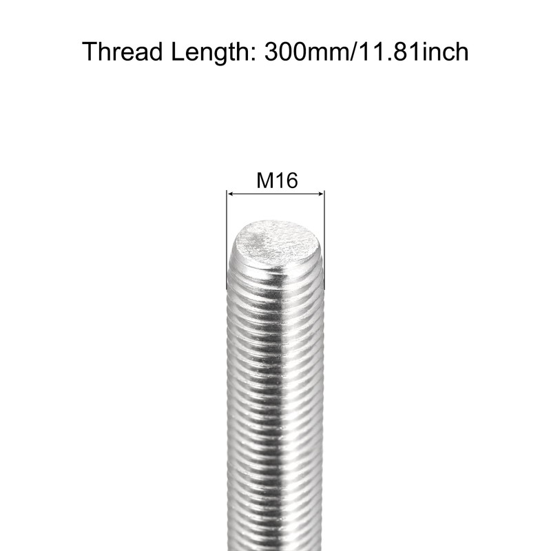 sourcing map Fully Threaded Rod M16 x 300mm 2mm Thread