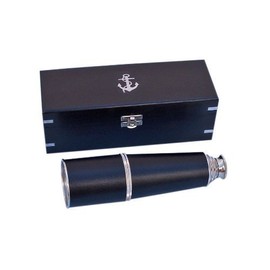 Admiral's Chrome - Leather Spyglass Telescope 27" with Black Rosewood Box - Dec