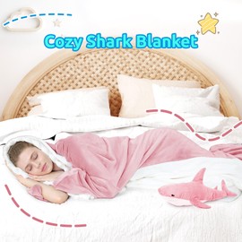 Touchat Shark Blanket for Adult Super Soft Cozy Flannel Throw Wearable Blankets, Cartoon Animals Onesie hoodie, Sleeping Bag Cosplay Costume Blanket Gifts for Shark Lovers(Pink,XS)