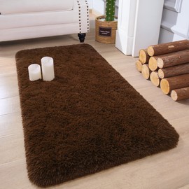 Chicrug Soft Runner Rugs for Bedroom, 2x4 Feet Plush Fluffy Carpet Runner Rug, Shag Furry Area Rug Non Shedding for Children Kids Girls Room Bedside Home Decorative, Coffee