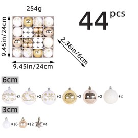 KUUFADY 44 Pcs Christmas Balls Ornaments Set, Shatterproof Baubles, Stars and Hanging Decorations for Tree, Porch, Party,White and Gold (Gold and White)