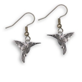 The Magic Zoo Pewter Hummingbird Dangle Earrings for Women – Handcrafted in the USA – Jewelry Gifts for Hummingbird Lovers – Hook Earrings
