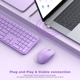 Wireless Keyboard and Mouse Combo - seenda Full Size 2.4G USB Wireless Keyboard Mouse Set, Quiet Cordless Computer Keyboard Mouse for Windows, Laptop, PC - Purple