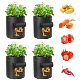 Potato Grow Bags 4 Pack 10 Gallon Potato Growing Bags, Nonwoven Fabric Pots with Handles and Window Flap, Potato Planter Bags Vegetable Growing Containers for Potato Tomato Carrot Onion (Black)