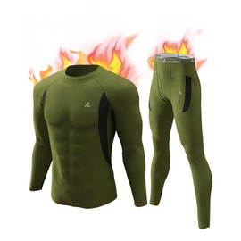 CL convallaria Long Johns for Men with Fly Thermal Underwear Set Winter Hunting Gear Sport Base Layer Top and Bottom Midweight Crew Neck Green XL