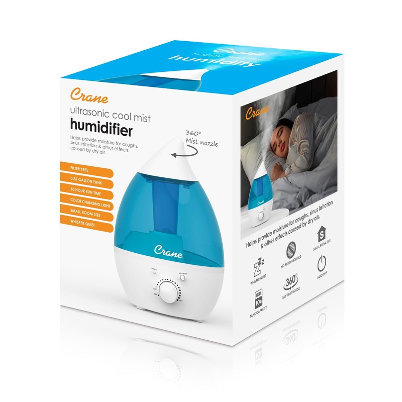 Crane Personal Ultrasonic Cool Mist Humidifier for Kids Bedroom, Adjustable
