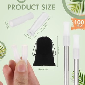 DomenDi 100 Sets Reusable Silicone Straw Tips Anti Scald Zebra-Patterned with Velvet Drawstring Bag, Fit for 1/4 Inch Wide Straws, Bar Gifts