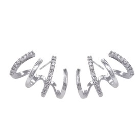 JeanBeau Silver Claw Cuff Stud Earrings for Pierced Ears - Spring Trendy Minimalist Four Needle Multi Hoop Zirconia Wrap Clip Cuffs for Women Jewelry Gift