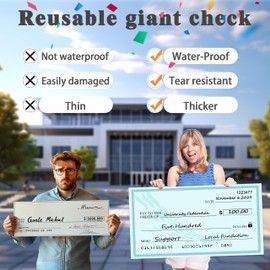 Giant Fake Check 30" x 16" - Oversized Blank Check for Presentations, Awards, Donations & Raffles | Reusable Dry Erase Cardboard Check for Events, Rewards, and Endowments - Durable & Portable