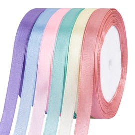Foshird Satin Ribbon Pastel 10 mm x 22 m Gift Ribbon Colourful Ribbon 6 Colours Ribbons for Crafts Decorative Ribbon for Balloons Wedding Birthday DIY Gift Packaging