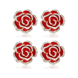 coadipress 4 Pcs Camellia Flower Brooch Pin for Women Ladies Crystal Rhinestone Black Red Floral Brooches Dress Clothing Accessory Wedding Party Birthday Jewelry (Red)