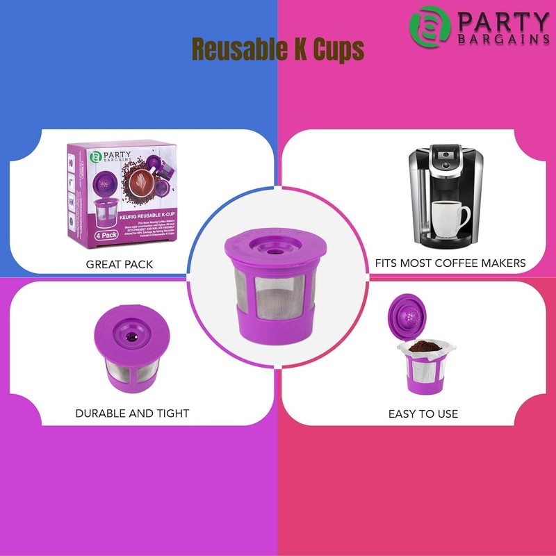 PARTY BARGAINS Reusable Coffee Filter Cups 4-Pack for 2.0 Brewers