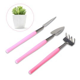 LuckyOpt Mini Gardening Tools, 3Pcs Stainless Succulent Tools Kit Shovel Rake Trowel, 2 Colors Hand Shovel for Gardening for Indoor Small Plants, Succulents, Potted Plants, Bonsai (Pink)