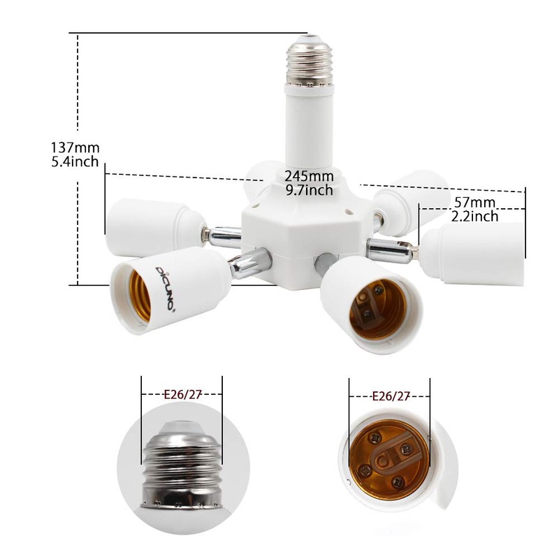 DiCUNO Light Socket Splitter 7 Way Adapter, 7 in 1