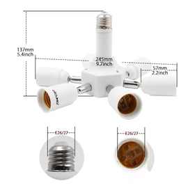 DiCUNO Light Socket Splitter 7 Way Adapter, 7 in 1 E26 Socket Converter, 6+1 Splitter Bulb Lamp Holder 360 Degrees Adjustable 180 Degrees Bending