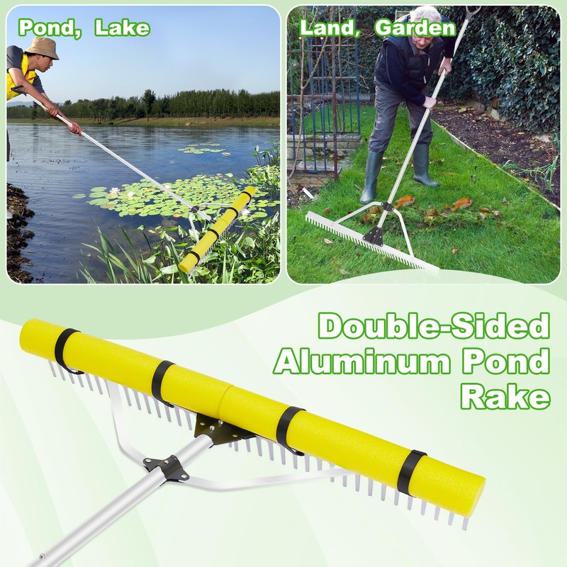 Pond Rake Aquatic Weed Rake,Detachable Float Lake Rakes,Aluminum Landscape Rake
