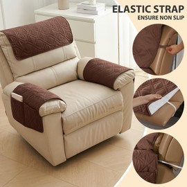 3Pcs Armchair Covers for Arms, Headrest Cover for Recliner Cover Armchair Cover with Pockets, Chair Back Cover Non-Slip Washable, Wear-Resistant Furniture Protector for Cats, Dogs, Pets(Coffee)
