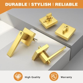 Probrico Brushed Gold Exterior Door Locksets, Heavy Duty Square Keyed Alike Front Door Entry Handle and Single Cylinder Deadbolt Set, Satin Brass, 2Pack