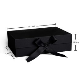Black Gift Box,Gift Boxes with Lids,10.2x7.4x3.1 Inches Black Gift Box with Ribbon and Magnetic Closure for Wrapping Gifts
