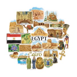 Navy Peony Ancient Egypt Travel Stickers (28pcs) - Hand-Illustrated, Desert, Egyptian-Themed Vacation Decals for Journals, Scrapbooks, Luggage