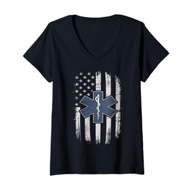 Womens EMS EMT Paramedic American Flag Emergency Medical Gifts V-Neck T-Shirt
