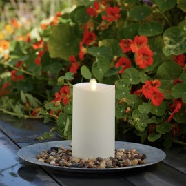 Luminara Outdoor Flameless LED Ivory Candle Melted Edge 3.75" x 7" Real Moving Flame Battery Operated Timer Plastic Weather-Resistant