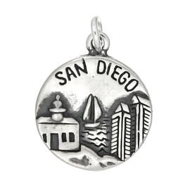 LGU Sterling Silver Oxidized San Diego America's Finest City Round Disc Charm