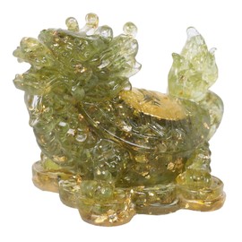 Nupuyai Peridot Stone Dragon Turtle Crystal Figure, Resin Gold Coin Dragon Turtle Statue Gift for Wealth, Gemstone Healing Stone Feng Shui Decoration for Office Home Garden