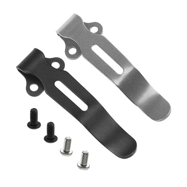 2Pcs Deep Carry Pocket Clips, Black and Stone Wash Titanium