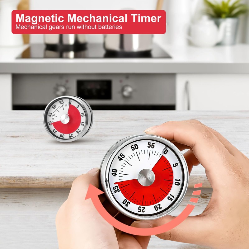Magnetic Mechanical Kitchen Timer, 60-Minute Countdown Timer Visual Timer for