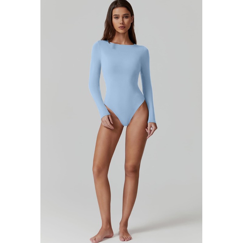 QINSEN Long Sleeve Body Suit for Women Round Neck Fall