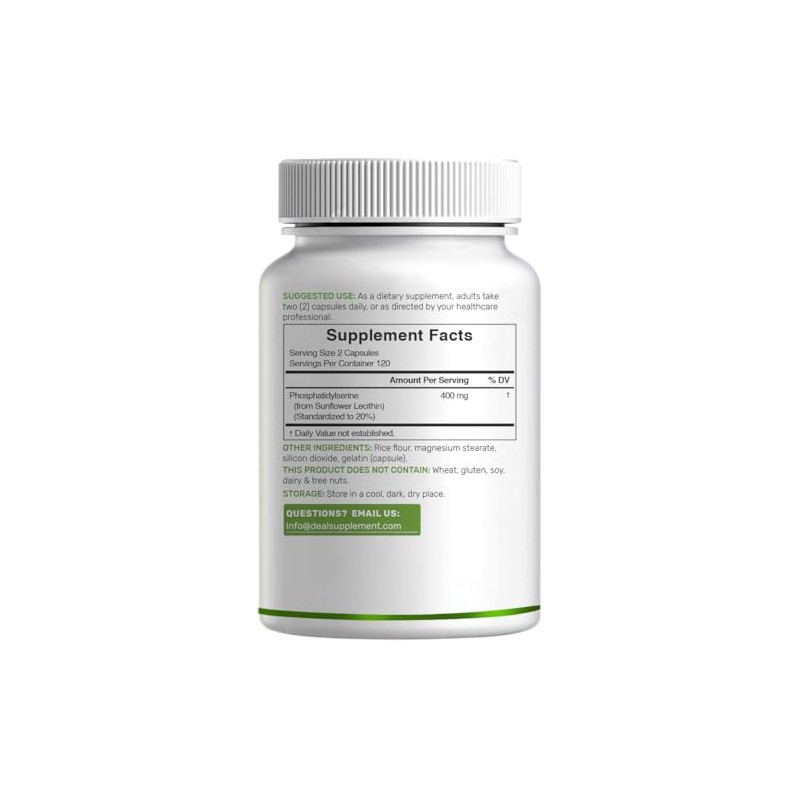 Phosphatidylserine Supplement, 400mg Serving, 240 Capsules – Soy Free Sunflower