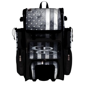 Boombah Superpack Hybrid Rolling Bat Bag - Wheeled & Backpack Version - USA Shield Black Ops Black/Gray/White