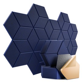 Dailycooper 12 Pack Self-adhesive Acoustic Panels 12" X 10" X 0.4" -Sound Proof Foam Panels with High Density, Fashionable Y-Lined Design, Flame Resistant, Absorb Noise and Eliminate Echoes(Dark Bule)