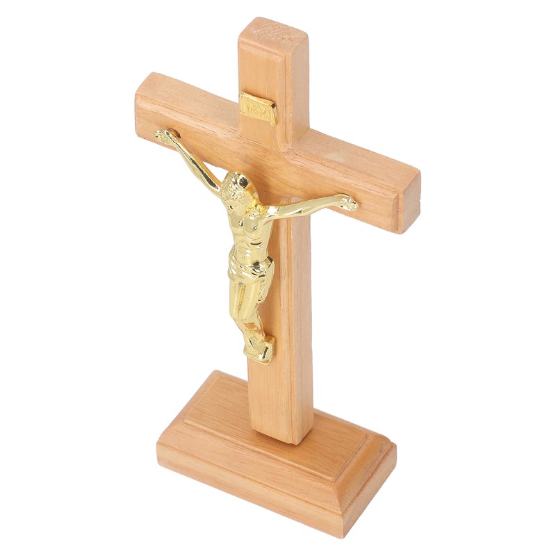 Crucifix Table Cross Hand Crafted Light Brown Durable Beech Metal