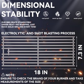 4 Pc 304 Heavy Duty Cast Stainless Steel 5/16" Rod BBQ Cooking Grill Grates Replacement Parts for Blaze Grill 3, 4, 5 Burner Blaze Grill Models, AOG, RCS, Summerset Sizzler, Stainless Steel 18 x 7-3/8