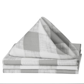 VCVCOO Wrinkle Resistant 17 by 17 Inches Square Plaid Fabric Napkins, Set of 4, Light Grey Checkered Cloth Napkin Perfect for Brunch, Catering Events, Thanksgiving, Christmas and Everyday Use