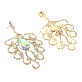 neXxtten Gold Tone Metal Large Crystal Drop Post Earrings ER2488-GAB