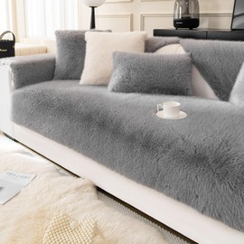 ShowyLive Soft Velvet Sofa Cover 1 2 3 4 Seater Non-Slip Couch Sofa Slipcovers Sofa Cushion Covers Sofa Protectors from Pets/Kids/Dogs- Super Soft Armrest/Backrest Covers (Grey, 28 * 28 inch)