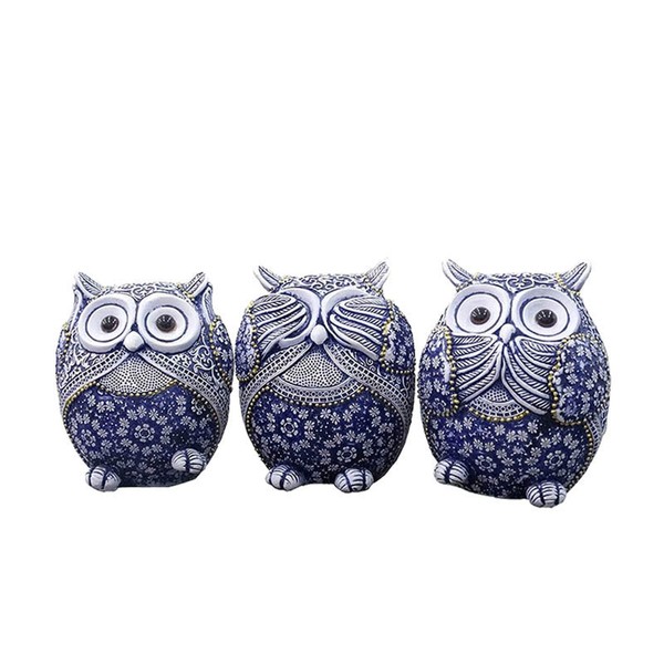 juanxian 3 Owl Figurines Decor See No Evil Hear No Evil Speak No Evil Cute Owl Statue Crafted Animal Sculpture Ornament for Home Office Tabletop Blue | W4397