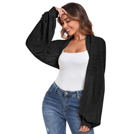 ZAFUL Women's Long Sleeve Open Front Bolero Shrug Crop Top Cardigan Elegant Black L