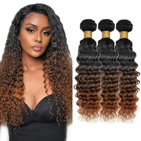 2CG T1B/4/30 Deep Wave Hair Extensions 22 24 26 inch