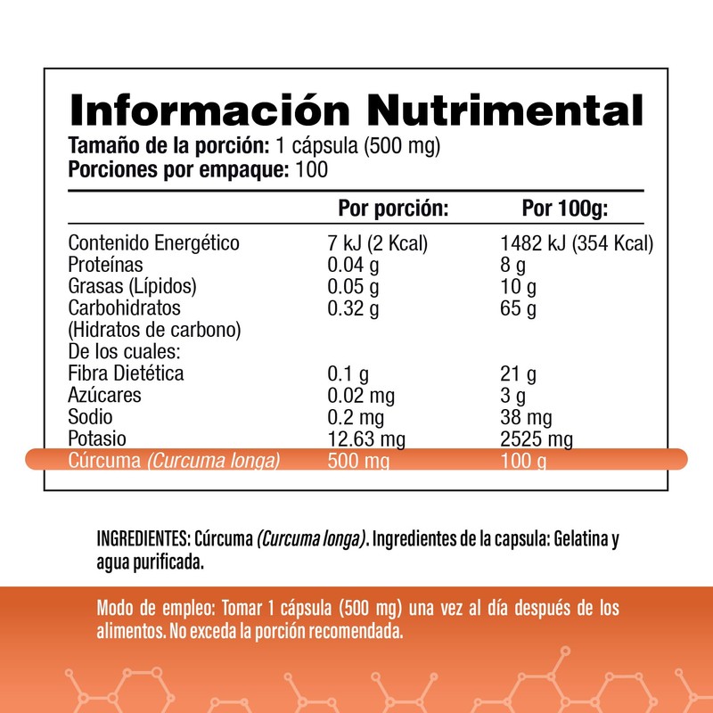 Cúrcuma 500mg | 1 al día | 100 cápsulas |