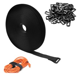 Velcro Cable Ties Resealable, 10 m x 2 cm, with 50 Buckles, Velcro Cable Ties, Individually Cut to Size, Velcro Cable Ties for Home and Office, Black