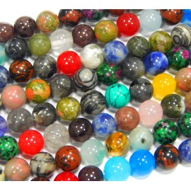 Perlin - Gemstone Mix Strand Beads 6 mm Craft Set 60 Pieces Round Quartz, Aventurine, Bronzite, Amethyst, Jade, Jasper, Sodalite, Unakite, Turquoise, Ruby in Zoisite, Obsidian, Agate G287