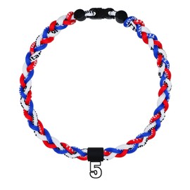 SUPBOMM Baseball Rope Necklaces, League Team Colors Braided Necklace with Number Pendant, Baseball Team Gifts, Rangers, No. 5