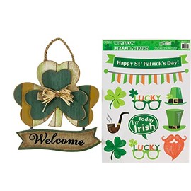 Lucky Shamrock Wood Slatted Welcome Sign Hanger