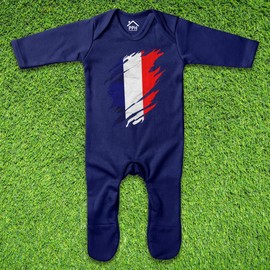 Purple Print House France Torn Romper Suit Babies Boy Girl Français Football French Baby Sleepsuit, 6-12 Months, White